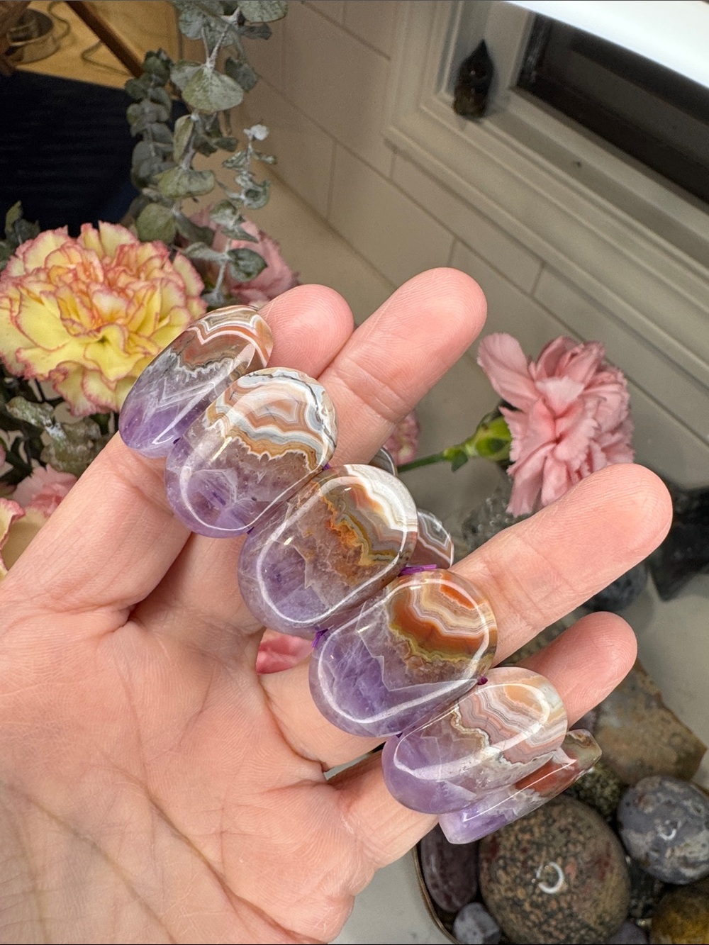Amethyst and Mexican Crazy Lace soft bangle: B1075